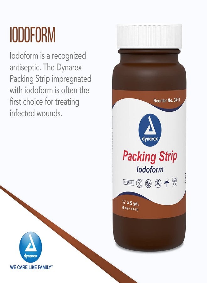 ديناركس شريط حشو دايناركس يودوفورم، معقم للعناية بالجروح، شريط حشو طبي منسوج من القطن بنسبة 100%، ناعم وماص، 1/4 بوصة × 5 ياردة، علبة واحدة تحتوي على 12 شريطًا - Image 3